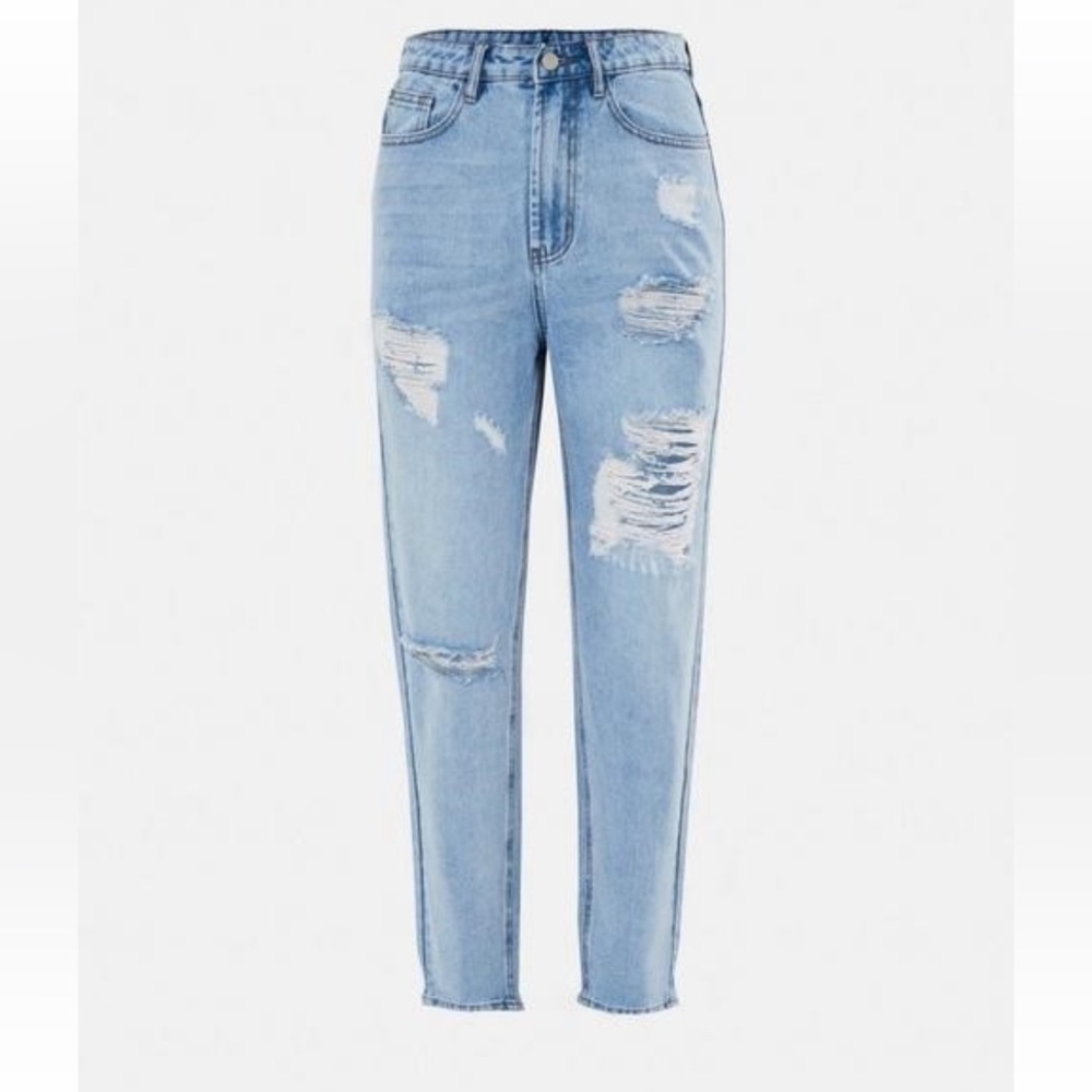 High Waisted Distressed Light Blue Mom Jeans